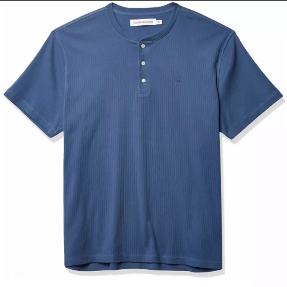 Men's Short Sleeve Henley Ribbed Logo T-Shirt MEDIUM